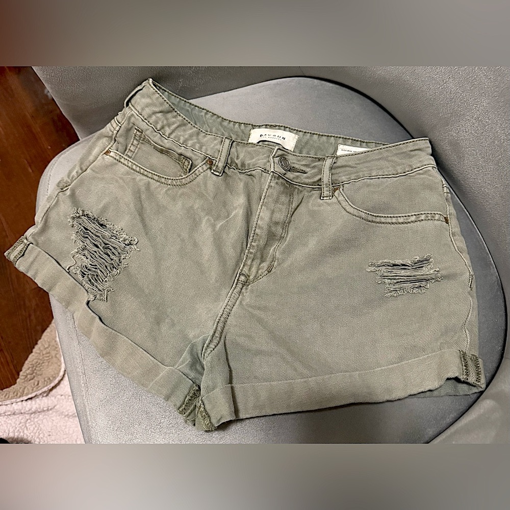 PACSUN Sage Green Distressed High Rise Jean Shorts Womens 27